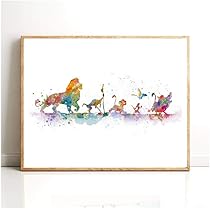抽象油彩画 ライオンキングの世界 熟考するライオン - 水彩画アートプリント / ライオンのジクレー